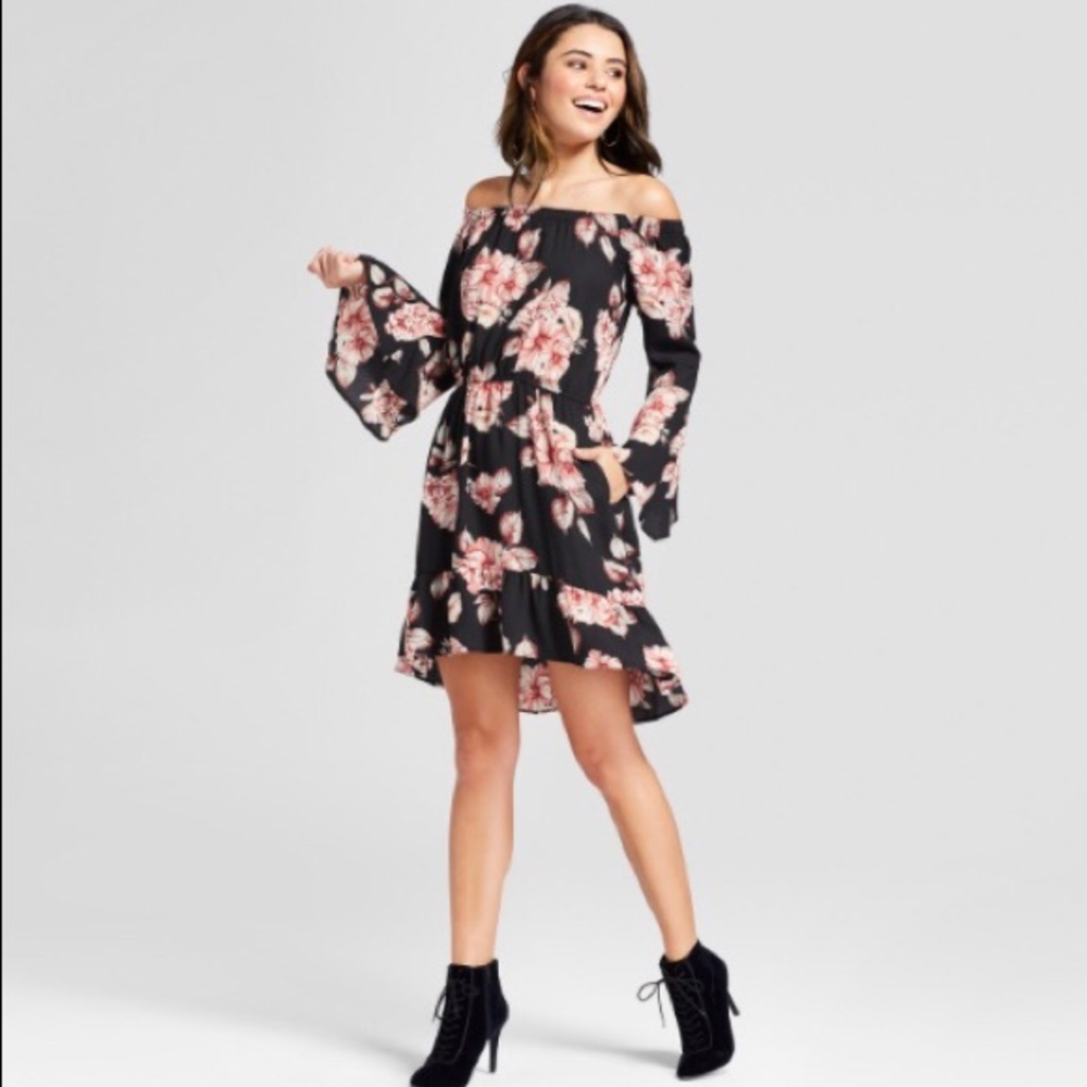 Black Floral dress with bell sleeves
